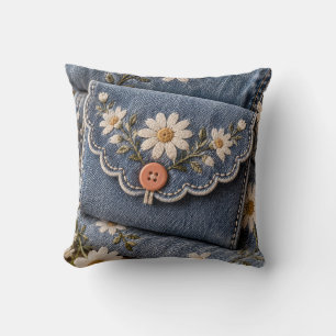 Coussin Broderie de marguerite en denim bleu pour poche fl