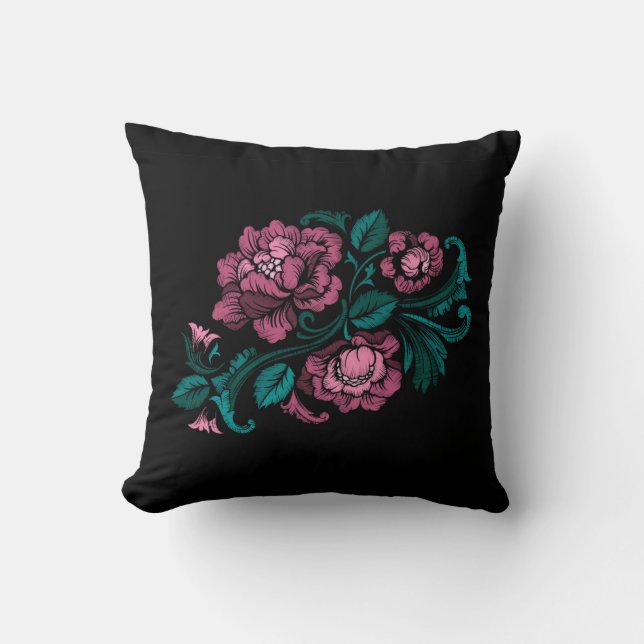 Coussin Broderie de style baroque rose Turquoise floral no (Recto)