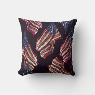 Coussin Broderie du drapeau américain : motif patriotique.