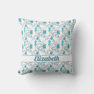 Coussin Broderie et Patchwork Bleu