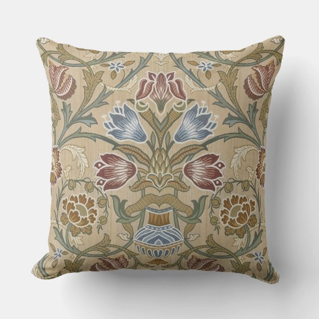 Coussin Broderie florale symétrique vintage William Morris (Recto)