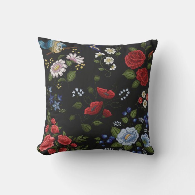 Coussin Broderie florale tendance (Recto)