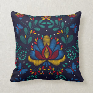 Coussin Broderie Imprimer Floral mexicain traditionnel