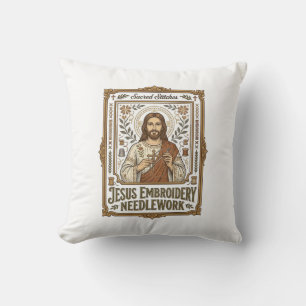 Coussin Broderie Jésus Travail à l'aiguille Jésus Broderie