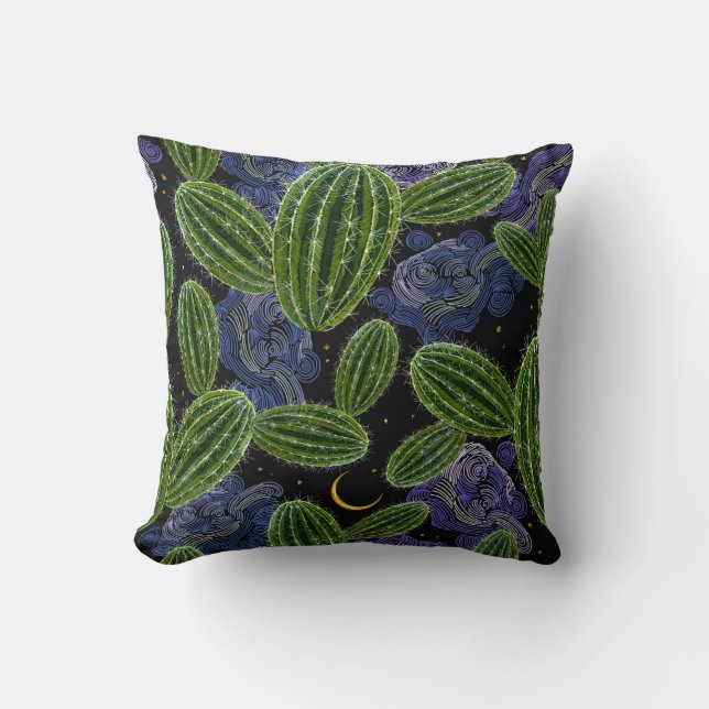 Coussin Broderie mexicaine : Cactus Night Seamless. (Recto)
