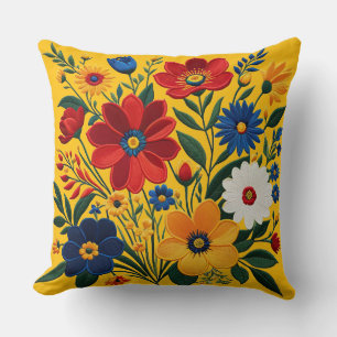 Coussin Broderie numérique colorée art floral sur toile