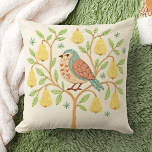 Coussin Broderie Perdrix de Noël dans un arbre à poires