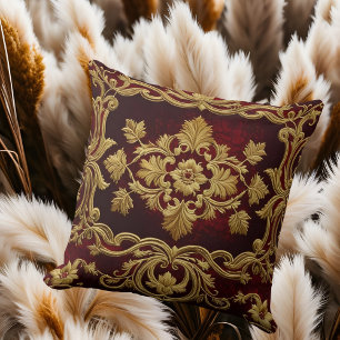 Coussin Broderie texturée vintage aspect Fleur-de Lys Roug