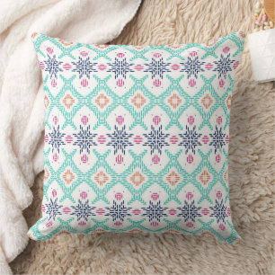 Coussin Broderie Tribale Géométrique Colorée
