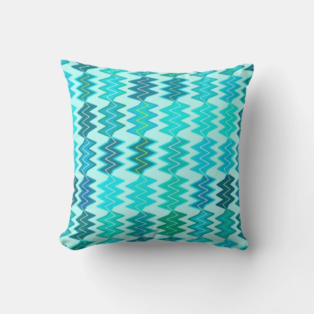 Coussin Broken Chevron - tons aqua et bleu marine (Recto)