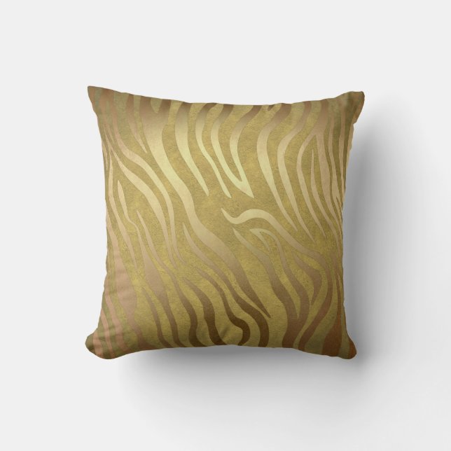 Coussin Bronze d'or Zebra Print Jungle Safari Glam (Recto)
