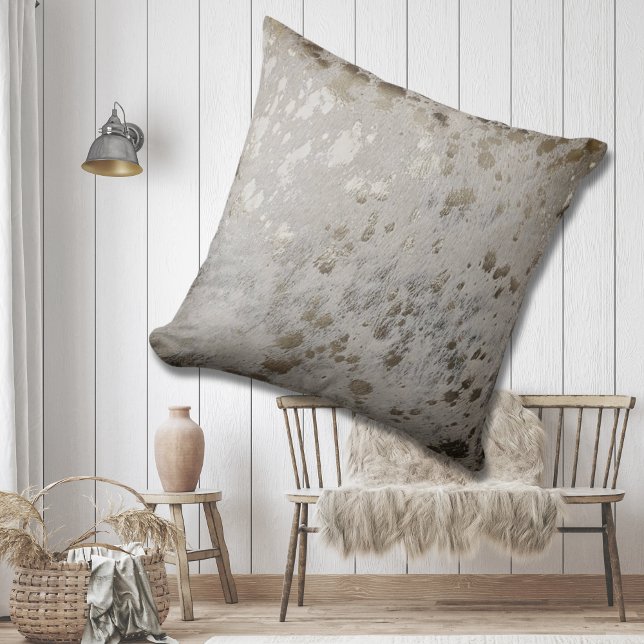 Coussin Bronze Or Cowhide Imprimer Métallurgique Throw Cus (Bronze Gold Cowhide Print Metallic Throw Cushion)