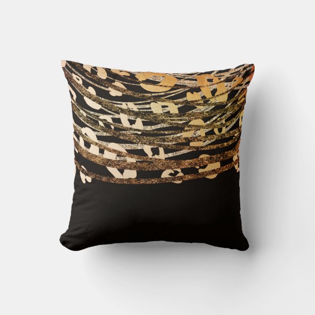 Coussin Bronze Or Noir Imprimé Léopard Guépard Glamour (Recto)