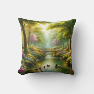 Coussin Brook de printemps avec canards/fleurs