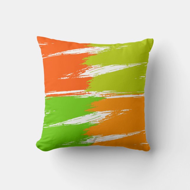 Coussin Brosse à pinceau blanc de chaux vert orange (Recto)