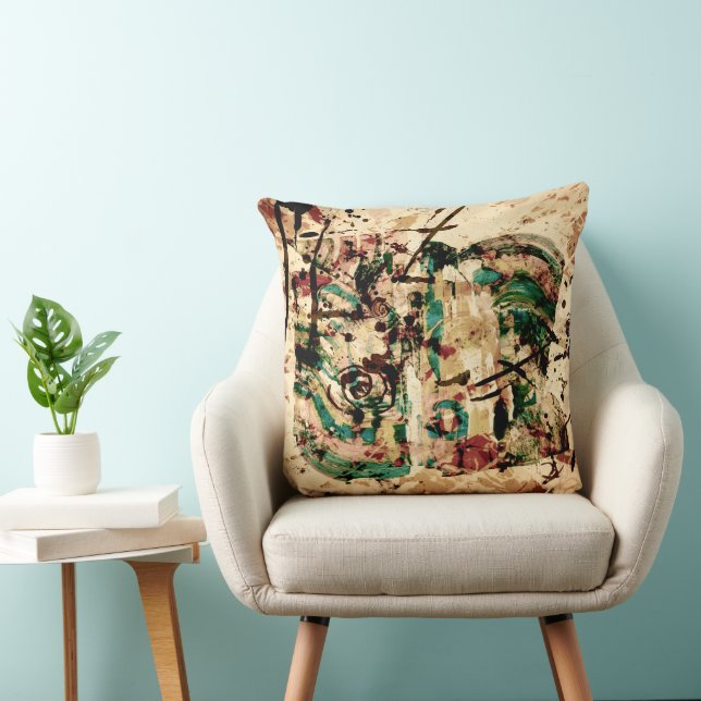 Coussin Brosse Abstraite moderne Splatter Stroke Vin Turqu (Chaise)
