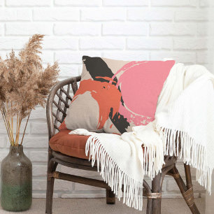 Coussin Brosse moderne - Rose, Pêche & Noir sur Beige