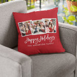 Coussin Brosse moderne Script 3 Vacances photo Rouge<br><div class="desc">Brosse moderne Script 3 Photo Happy Holidays Coussin rouge</div>