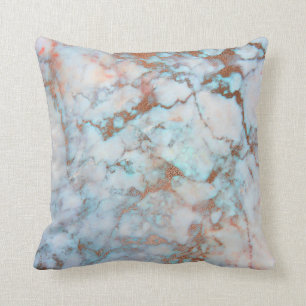 Coussin Brosse rose rose or Poudre Marbre bleu océan