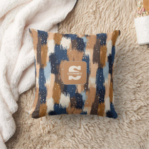 Coussin Brosses Abstraites en bleu, blanc et Brown (2)