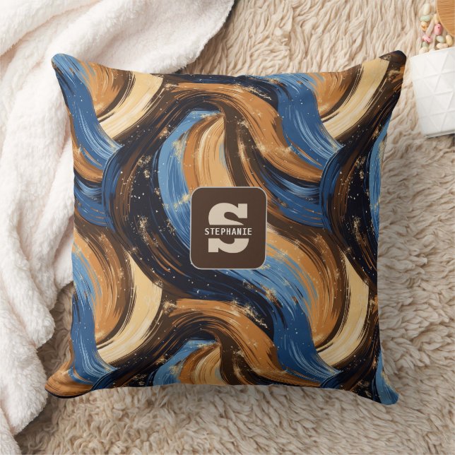 Coussin Brosses Abstraites en bleu et Brown (Couverture)