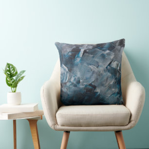 Coussin Brosses Abstraites foncées dans les tons bleu et g