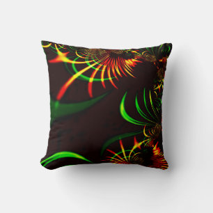 Coussin Brouillon ; feuilles verts et courbes jaunes coule