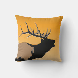 Coussin Brouillonnant Bull Elk au coucher du soleil Art or