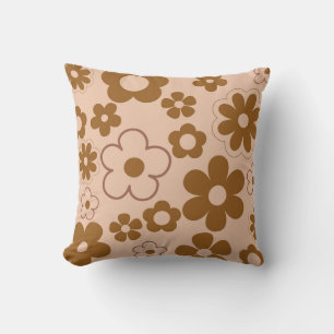 Coussin Brown Automne Retro Y2K Hippie Flower Motif
