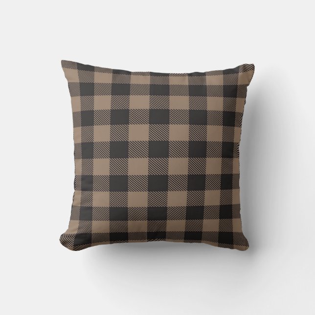 Coussin Brown Black En vichy Buffalo Plaid Farming (Recto)