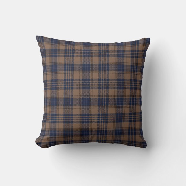 Coussin Brown bleu Tartan Plaid Rustique Motif (Recto)
