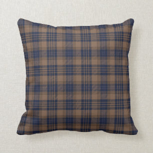 Coussin Brown bleu Tartan Plaid Rustique Motif