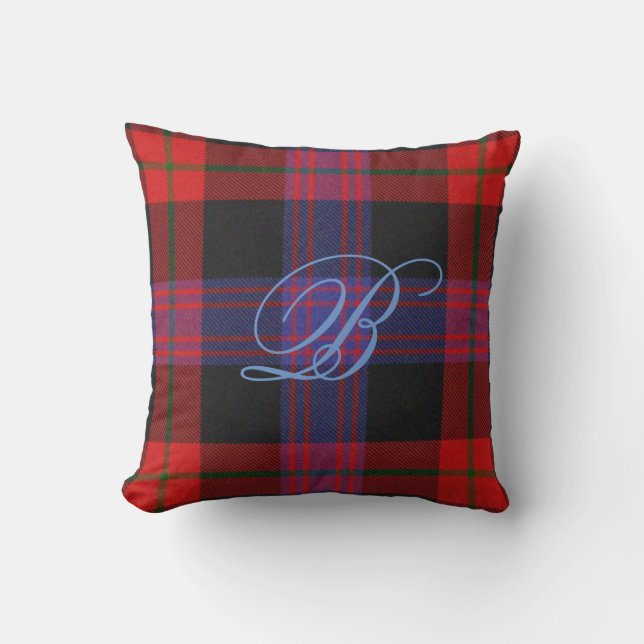 Coussin Brown de monogramme de tartan (Recto)