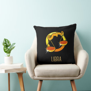 Coussin Brown et or Libra signe zodiaque noir