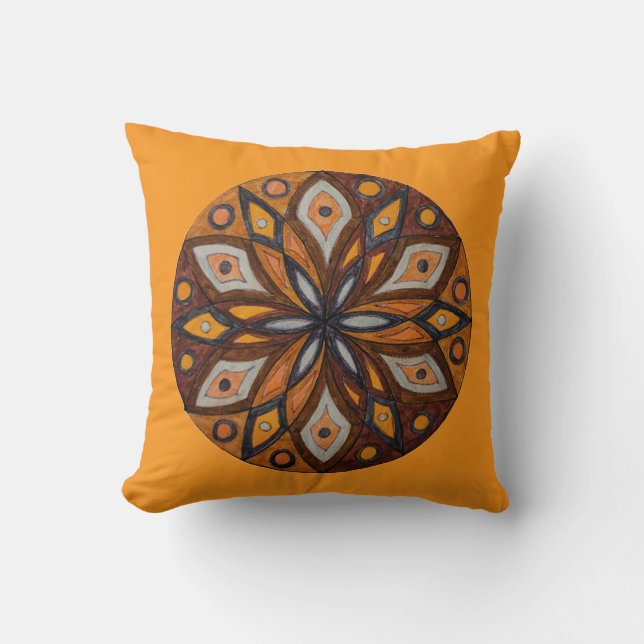 Coussin Brown/Gray Starburst Mandala Throw Pillow (Recto)