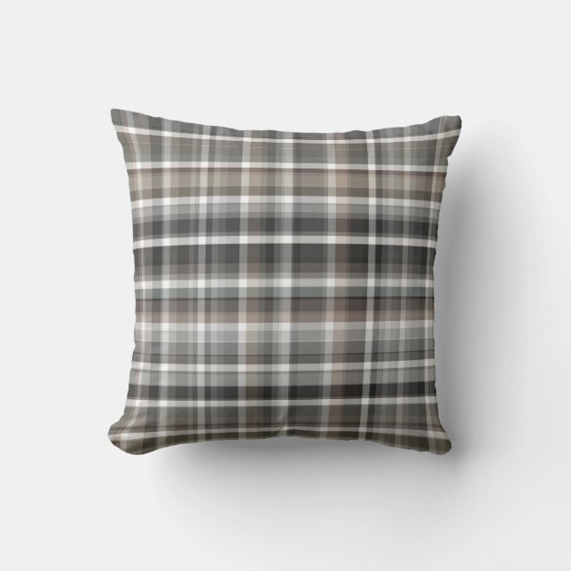 Coussin Brown gris Plaid Rustique neutre Jeu d'oreiller (Recto)