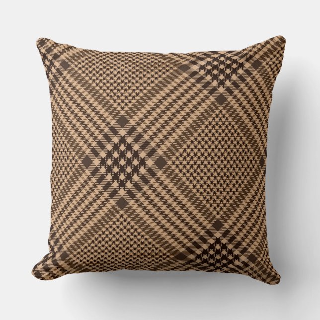 Coussin Brown Houndstooth Scottish Check Plaid Motif (Recto)