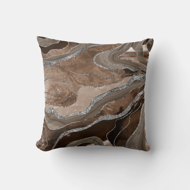 Coussin Brown Marbre Agate Parties scintillant argent Glam (Recto)