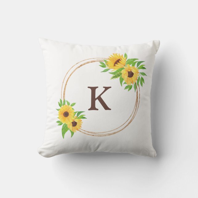 Coussin Brown Monogramme tournesols Gold Frame Feuilles ve (Recto)