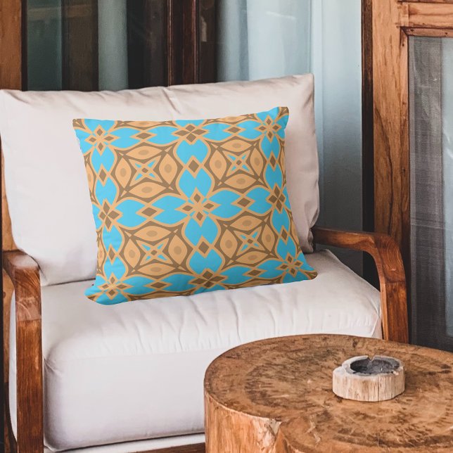 Coussin Brown ocre et Turquoise ethnique Motif Bohème (Créateur téléchargé)