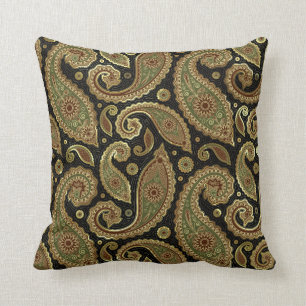 Coussin Brown Or Et Vert Pastel Tons Vintage Paisley