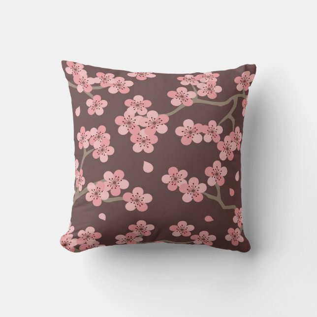 Coussin Brown rose de fleurs de cerisier (Recto)