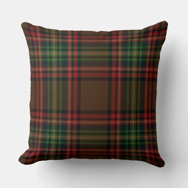 Coussin Brown rouge vert Tartan Plaid Motif écossais (Recto)