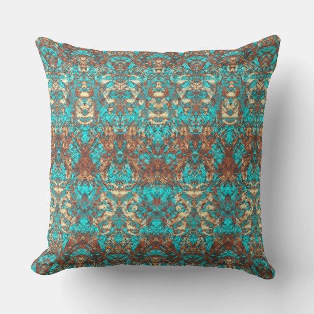 Coussin Brown rouille Turquoise vert Ornate Scratch Damask (Recto)