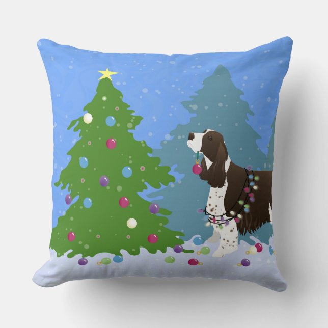 Coussin Brown Springer Spaniel Décoration Arbre de Noël (Recto)