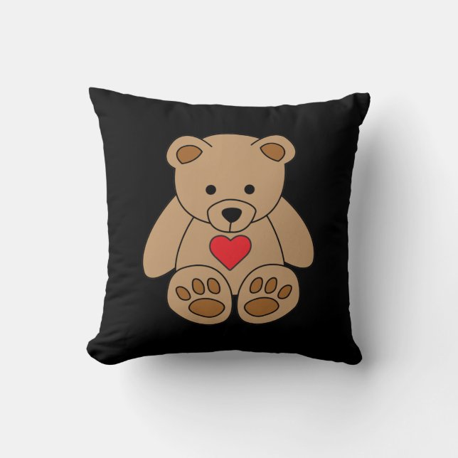 Coussin Brown Teddy Bear Coeur Saint Valentin Je t'aime (Recto)