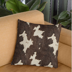 Coussin Brown Vache blanche Faux Fur Spots de fourrure pea