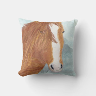 Coussin Brown Wild Horse Blue Mountain Lake - acrylique.