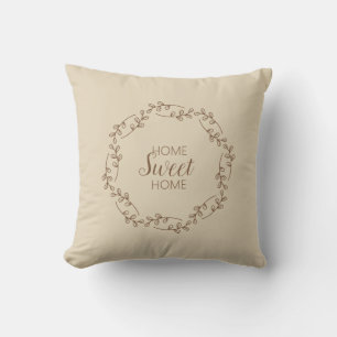 Coussin Brown Wreath Branches with Home Sweet Home Quote
