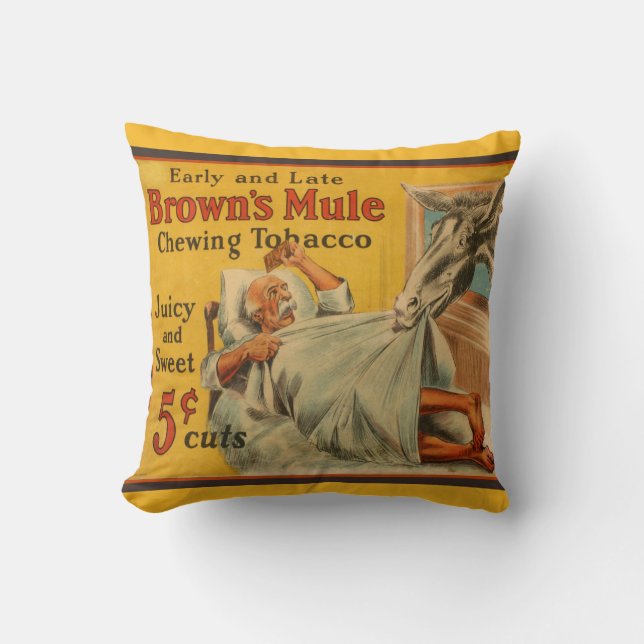 Coussin Brown's Mule Chewing Tobacco Décor rustique (Recto)